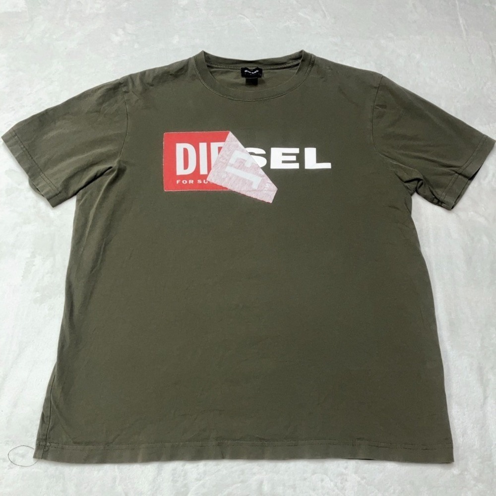 DIESEL‎ Industry Peel Off Print Logo T-Shirt Men's Medium Olive Green Tee